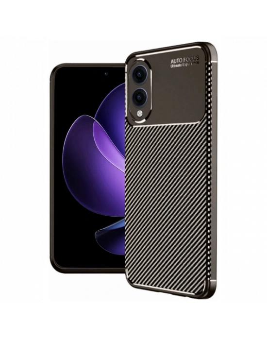 Newface Samsung Galaxy S25 Edge Kılıf Auto Focus Karbon Kapak - Kahverengi