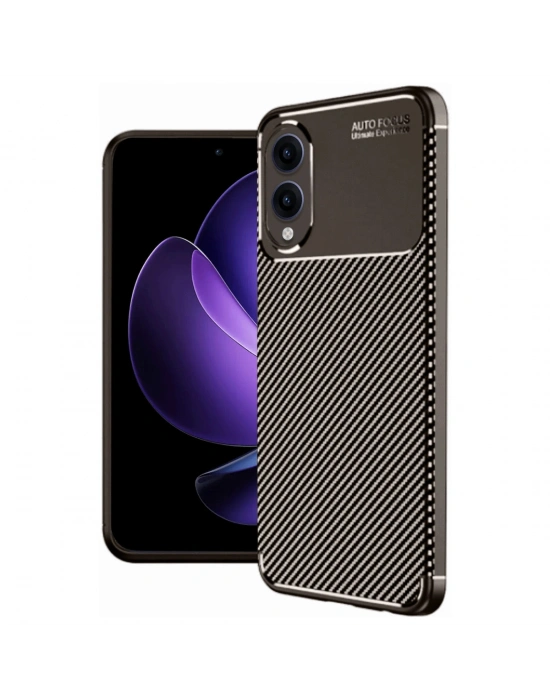 Newface Samsung Galaxy S25 Edge Kılıf Auto Focus Karbon Kapak - Kahverengi