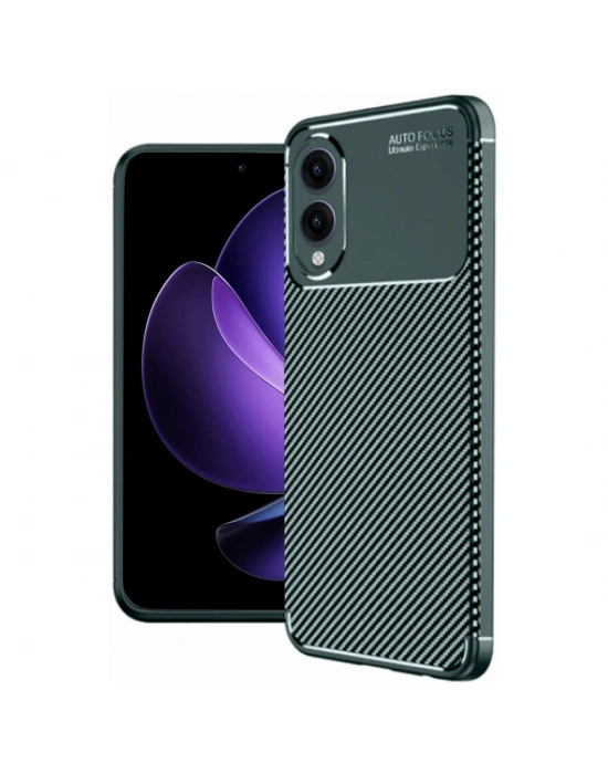 Newface Samsung Galaxy S25 Edge Kılıf Auto Focus Karbon Kapak - Koyu Yeşil