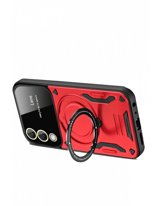 Newface Samsung Galaxy S25 Edge Kılıf Joy Lens Standlı Kapak - Kırmızı