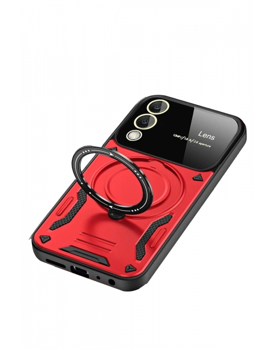 Newface Samsung Galaxy S25 Edge Kılıf Joy Lens Standlı Kapak - Kırmızı