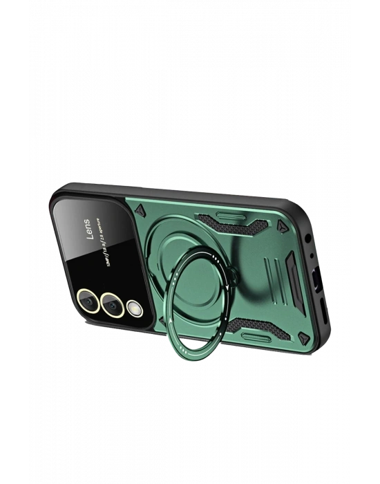 Newface Samsung Galaxy S25 Edge Kılıf Joy Lens Standlı Kapak - Koyu Yeşil