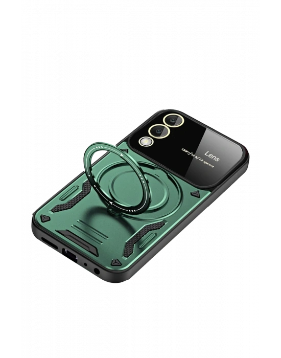 Newface Samsung Galaxy S25 Edge Kılıf Joy Lens Standlı Kapak - Koyu Yeşil