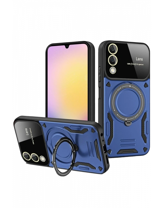 Newface Samsung Galaxy S25 Edge Kılıf Joy Lens Standlı Kapak - Lacivert