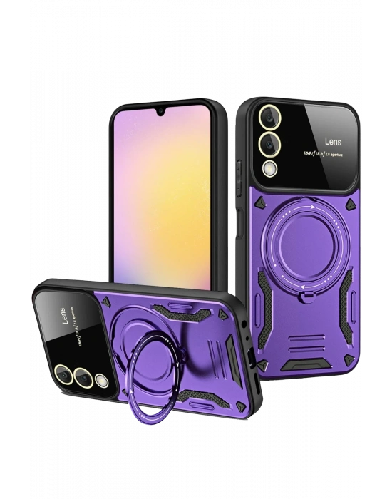 Newface Samsung Galaxy S25 Edge Kılıf Joy Lens Standlı Kapak - Mor