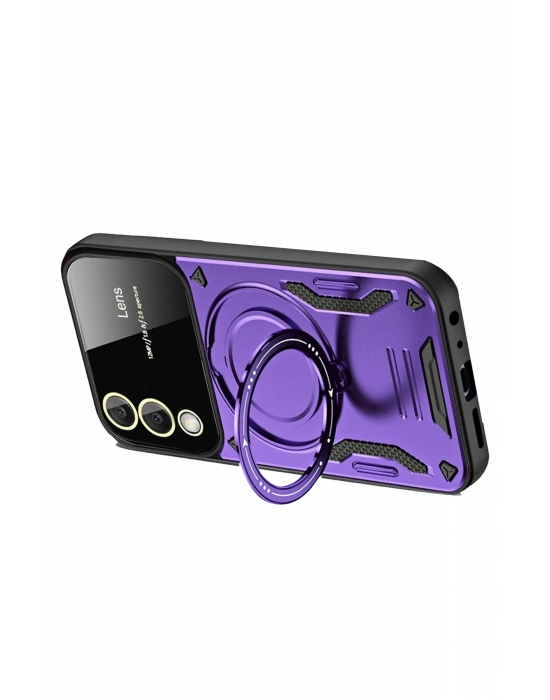 Newface Samsung Galaxy S25 Edge Kılıf Joy Lens Standlı Kapak - Mor