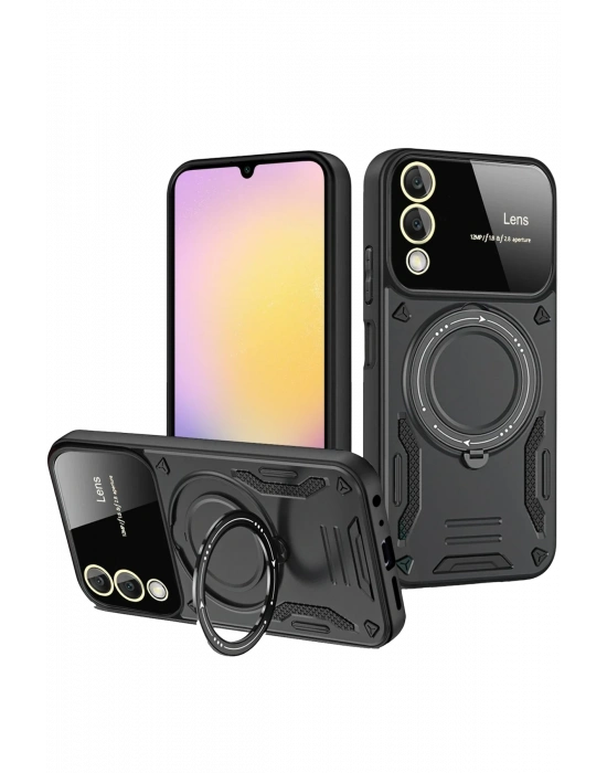 Newface Samsung Galaxy S25 Edge Kılıf Joy Lens Standlı Kapak - Siyah