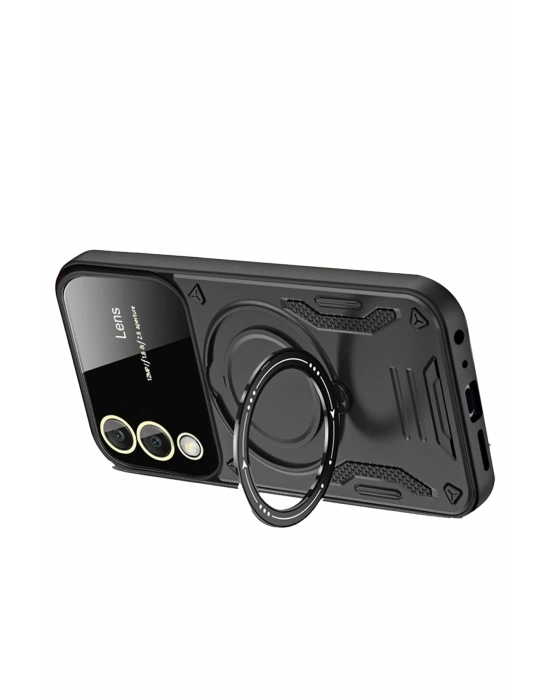 Newface Samsung Galaxy S25 Edge Kılıf Joy Lens Standlı Kapak - Siyah