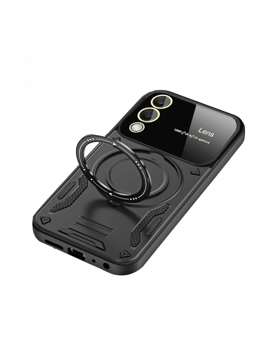 Newface Samsung Galaxy S25 Edge Kılıf Joy Lens Standlı Kapak - Siyah