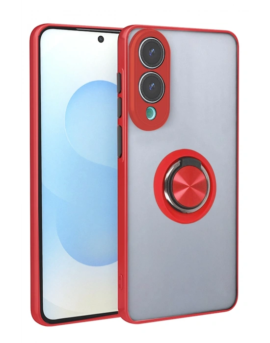 Newface Samsung Galaxy S25 Edge Kılıf Montreal Yüzüklü Silikon Kapak - Kırmızı