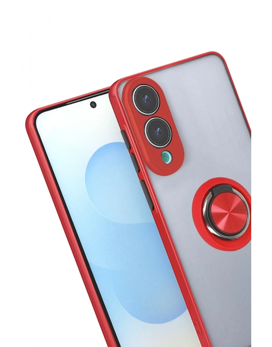 Newface Samsung Galaxy S25 Edge Kılıf Montreal Yüzüklü Silikon Kapak - Kırmızı