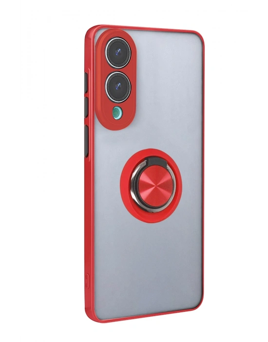 Newface Samsung Galaxy S25 Edge Kılıf Montreal Yüzüklü Silikon Kapak - Kırmızı