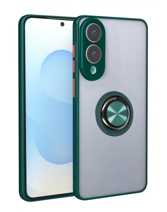 Newface Samsung Galaxy S25 Edge Kılıf Montreal Yüzüklü Silikon Kapak - Yeşil