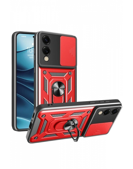 Newface Samsung Galaxy S25 Edge Pars Lens Yüzüklü Silikon - Kırmızı