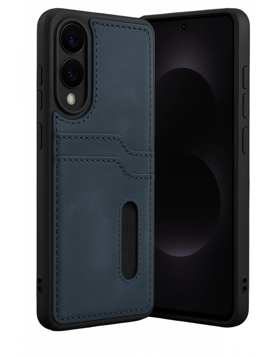 Newface Samsung Galaxy S25 Edge Sara Kartvizitli Deri Kılıf - Lacivert