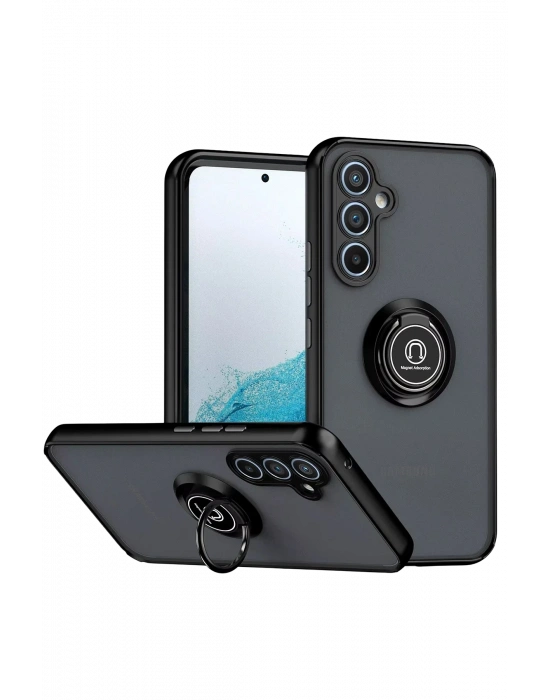 Newface Samsung Galaxy S25 FE Montreal Yüzüklü Silikon Kapak - Siyah