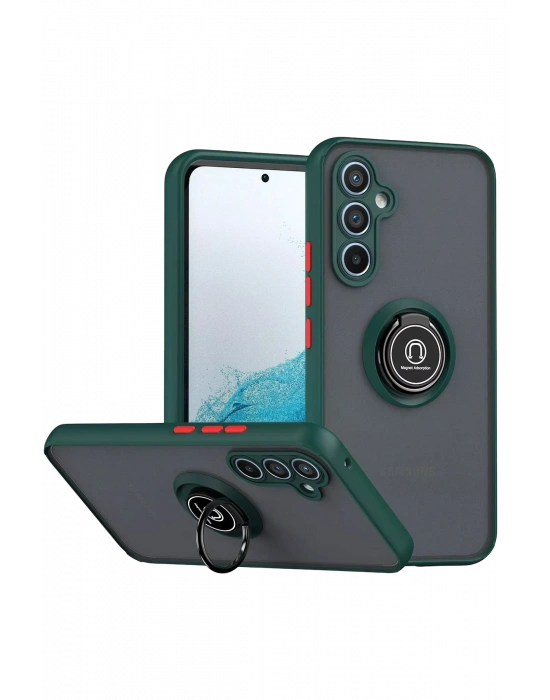 Newface Samsung Galaxy S25 FE Montreal Yüzüklü Silikon Kapak - Yeşil