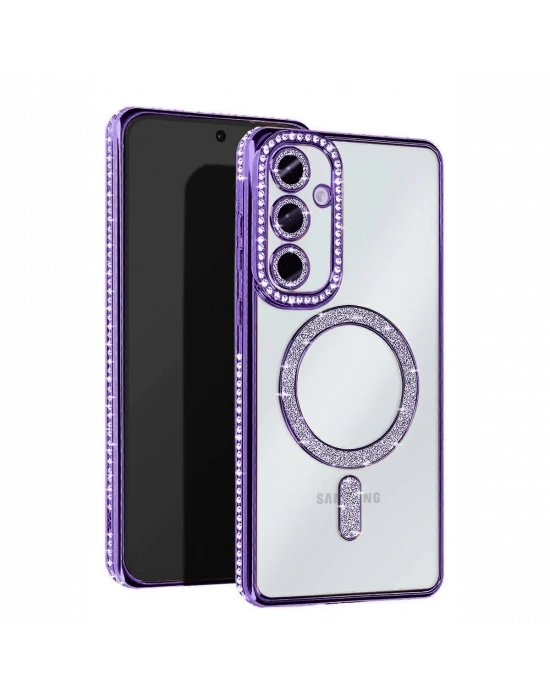 Newface Samsung Galaxy S25 Kılıf Joke Simli Magneticsafe Kılıf - Derin Mor