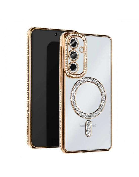 Newface Samsung Galaxy S25 Kılıf Joke Simli Magneticsafe Kılıf - Gold