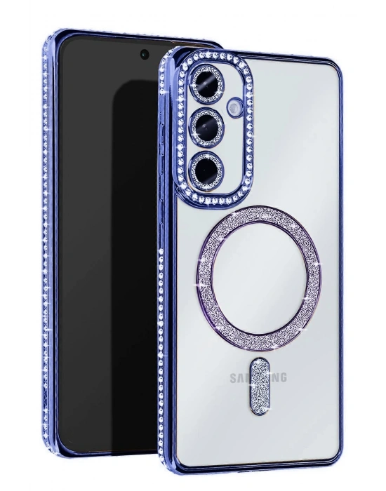 Newface Samsung Galaxy S25 Kılıf Joke Simli Magneticsafe Kılıf - Mavi