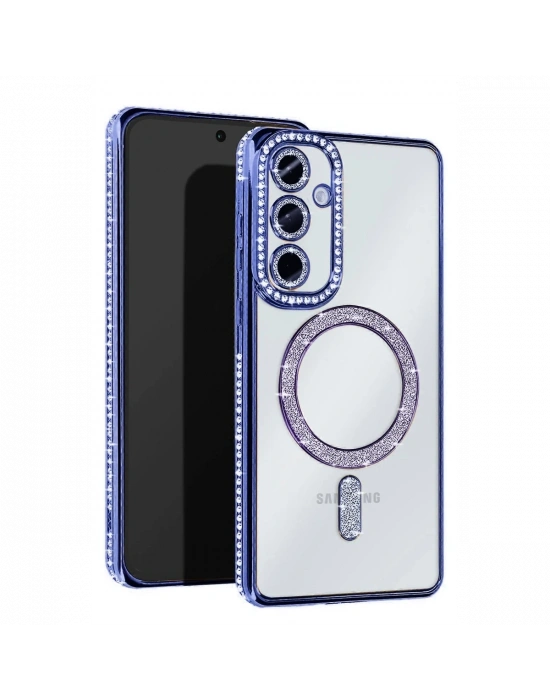 Newface Samsung Galaxy S25 Kılıf Joke Simli Magneticsafe Kılıf - Mavi