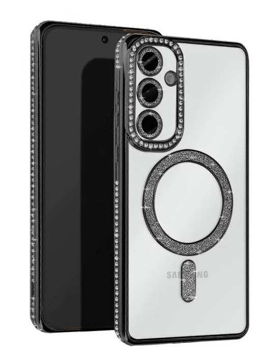 Newface Samsung Galaxy S25 Kılıf Joke Simli Magneticsafe Kılıf - Siyah