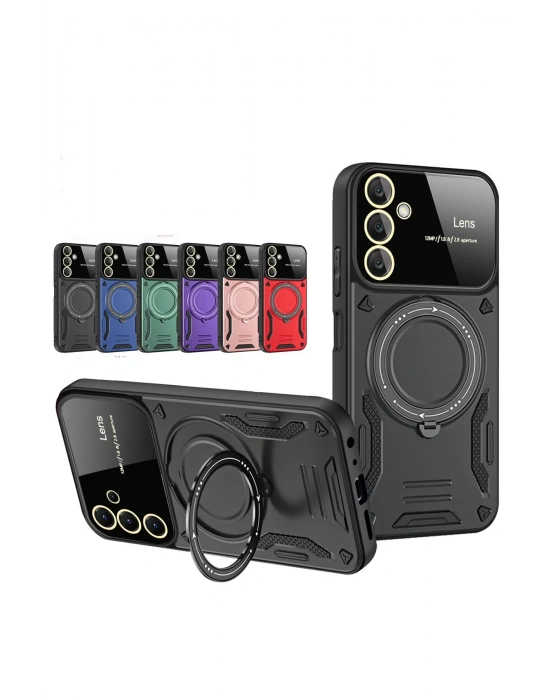 Newface Samsung Galaxy S25 Kılıf Joy Lens Standlı Kapak - Siyah