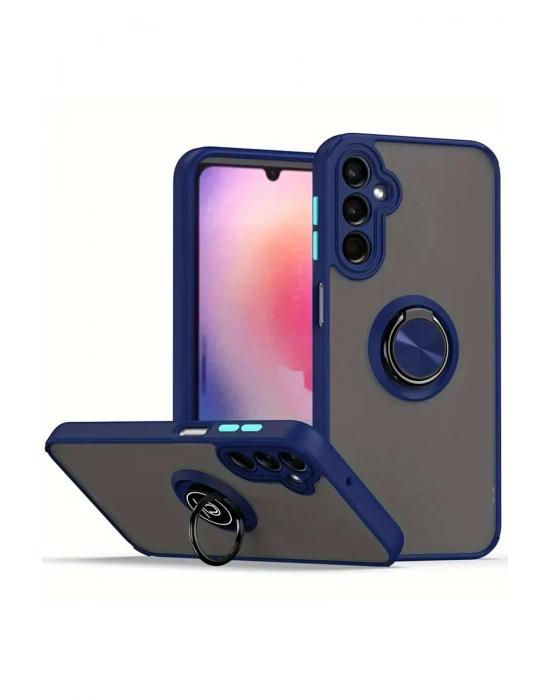 Newface Samsung Galaxy S25 Kılıf Montreal Yüzüklü Silikon Kapak - Lacivert