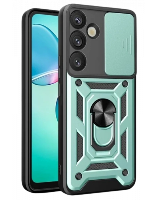 Newface Samsung Galaxy S25 Kılıf Pars Lens Yüzüklü Silikon - Yeşil