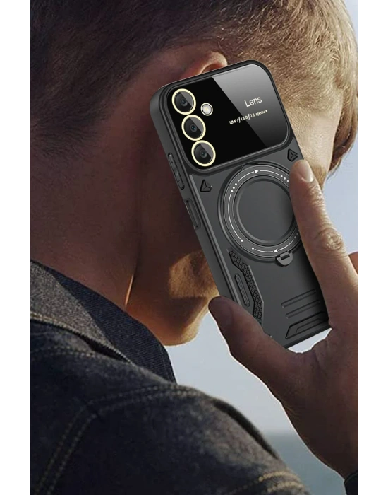 Newface Samsung Galaxy S25 Plus Kılıf Joy Lens Standlı Kapak - Koyu Yeşil