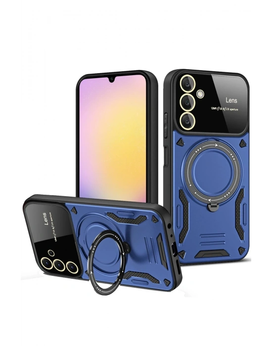 Newface Samsung Galaxy S25 Plus Kılıf Joy Lens Standlı Kapak - Lacivert