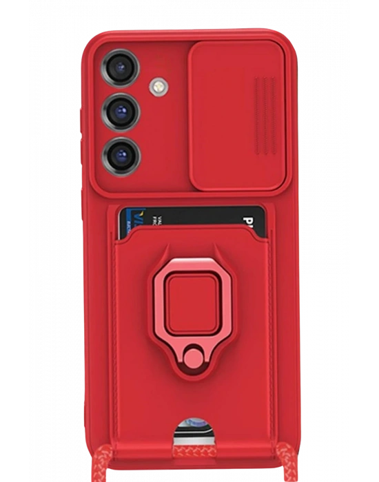 Newface Samsung Galaxy S25 Plus Kılıf Zuma Kartvizitli Yüzüklü Silikon - Kırmızı