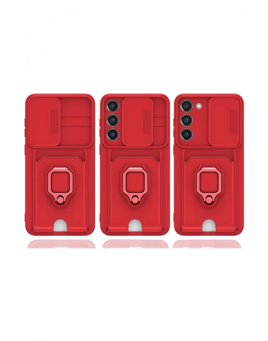 Newface Samsung Galaxy S25 Plus Kılıf Zuma Kartvizitli Yüzüklü Silikon - Kırmızı