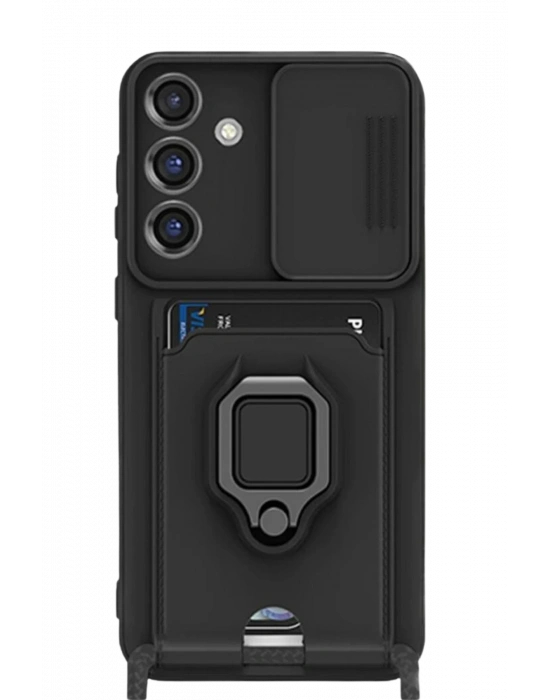 Newface Samsung Galaxy S25 Plus Kılıf Zuma Kartvizitli Yüzüklü Silikon - Siyah