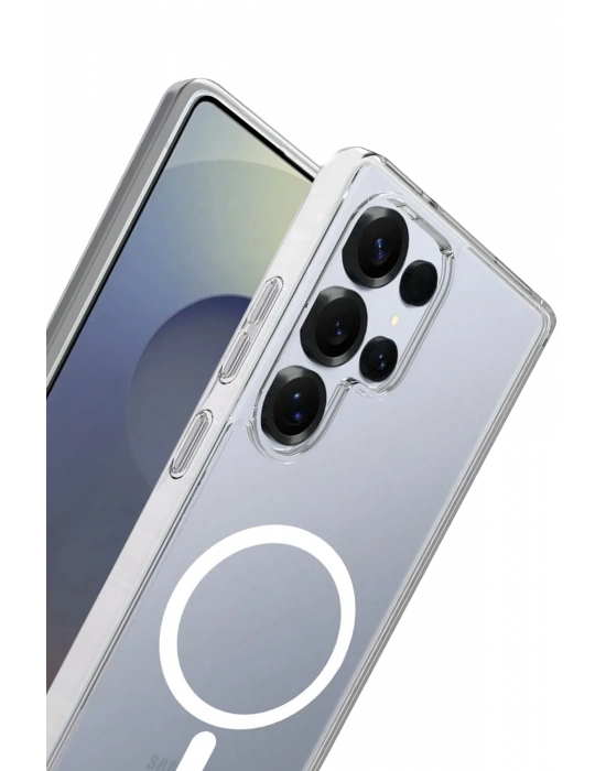 Newface Samsung Galaxy S25 Ultra Combo Sert Şeffaf Magsafe Kapak - Şeffaf