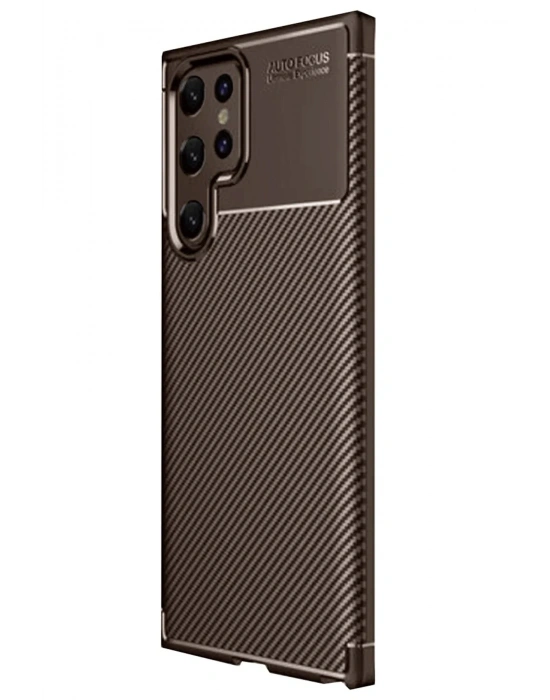 Newface Samsung Galaxy S25 Ultra Kılıf Auto Focus Karbon Kapak - Kahverengi