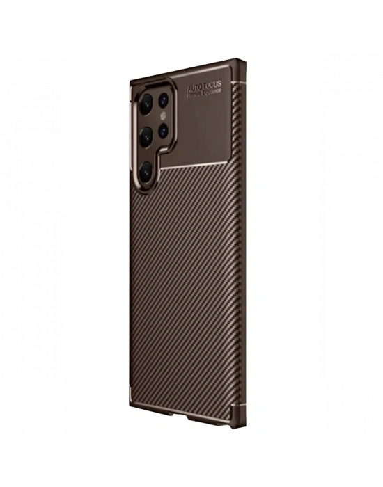 Newface Samsung Galaxy S25 Ultra Kılıf Auto Focus Karbon Kapak - Kahverengi