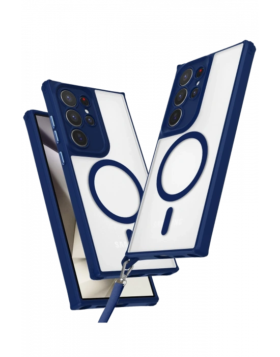 Newface Samsung Galaxy S25 Ultra Kılıf Enka Magsafe Silikon Kılıf - Lacivert