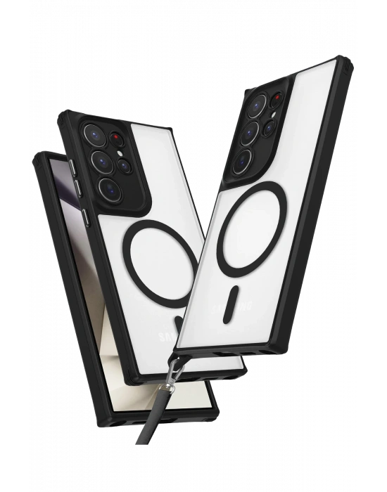 Newface Samsung Galaxy S25 Ultra Kılıf Enka Magsafe Silikon Kılıf - Siyah