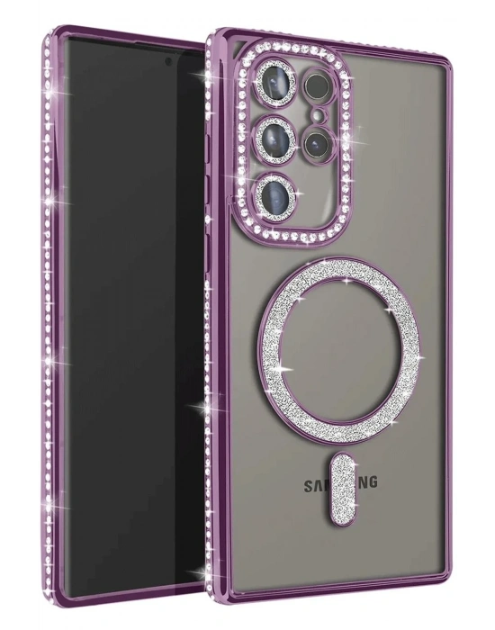 Newface Samsung Galaxy S25 Ultra Kılıf Joke Simli Magneticsafe Kılıf - Derin Mor