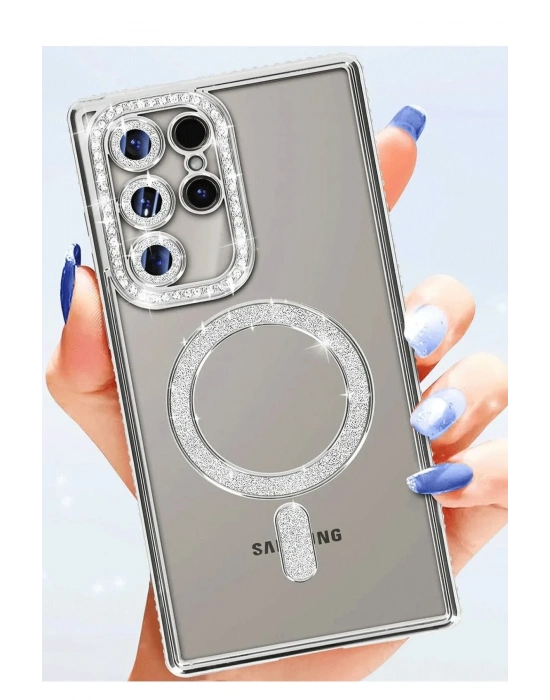Newface Samsung Galaxy S25 Ultra Kılıf Joke Simli Magneticsafe Kılıf - Derin Mor