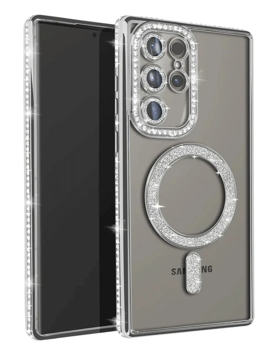 Newface Samsung Galaxy S25 Ultra Kılıf Joke Simli Magneticsafe Kılıf - Gümüş