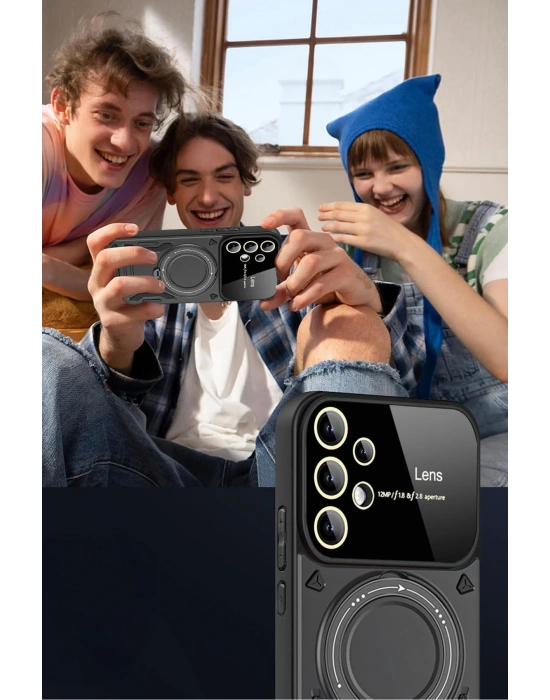 Newface Samsung Galaxy S25 Ultra Kılıf Joy Lens Standlı Kapak - Koyu Yeşil