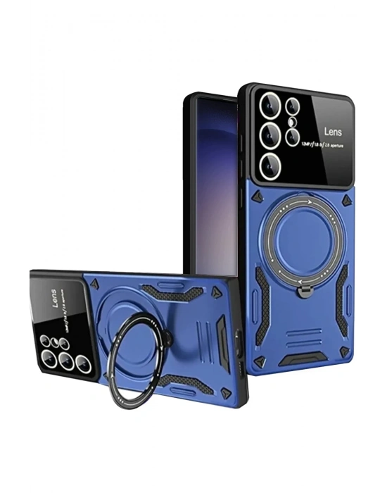 Newface Samsung Galaxy S25 Ultra Kılıf Joy Lens Standlı Kapak - Lacivert