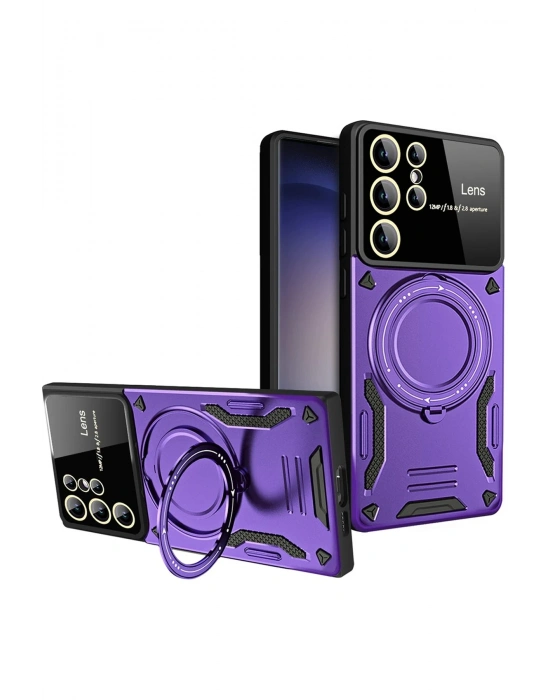 Newface Samsung Galaxy S25 Ultra Kılıf Joy Lens Standlı Kapak - Mor