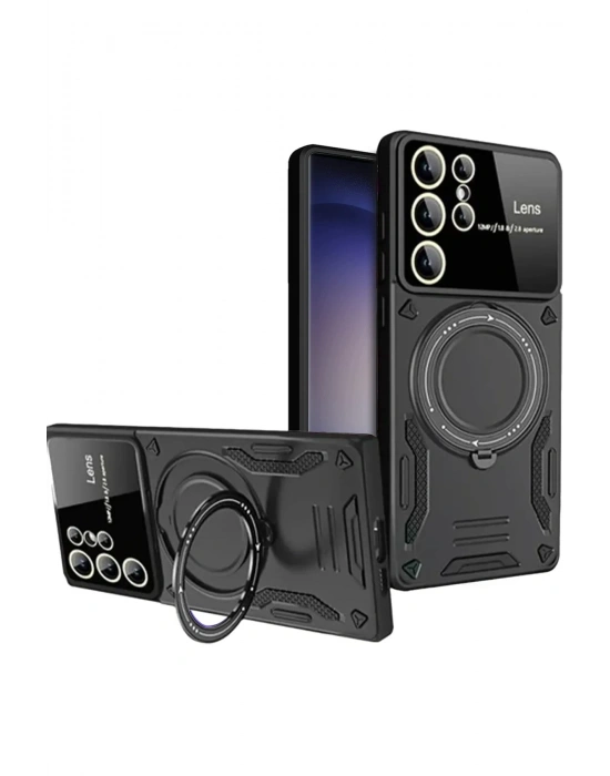 Newface Samsung Galaxy S25 Ultra Kılıf Joy Lens Standlı Kapak - Siyah