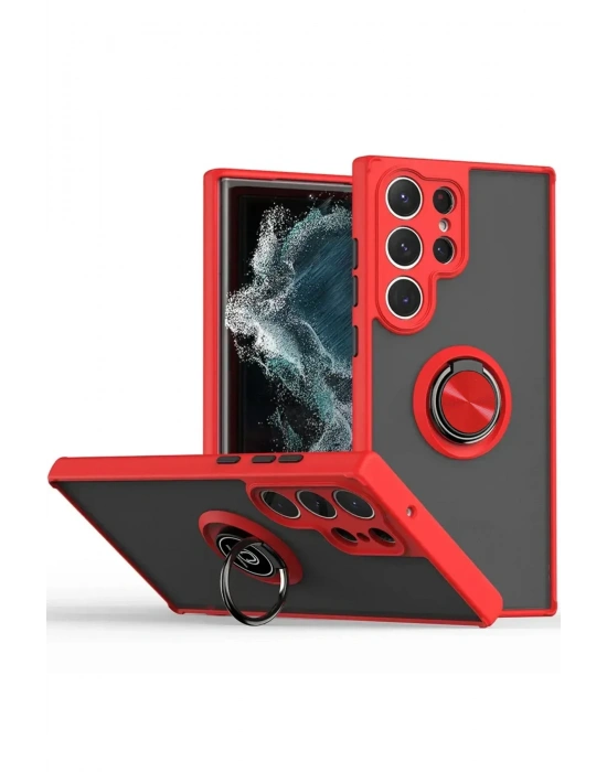 Newface Samsung Galaxy S25 Ultra Kılıf Montreal Yüzüklü Silikon Kapak - Kırmızı