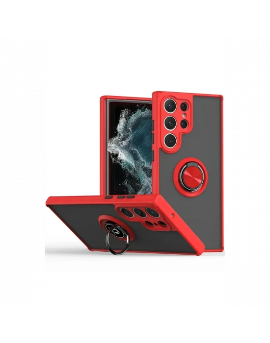 Newface Samsung Galaxy S25 Ultra Kılıf Montreal Yüzüklü Silikon Kapak - Kırmızı