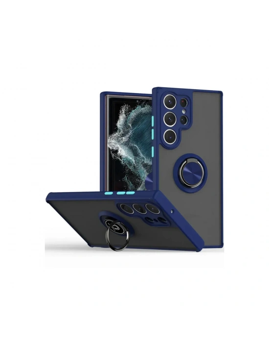 Newface Samsung Galaxy S25 Ultra Kılıf Montreal Yüzüklü Silikon Kapak - Lacivert