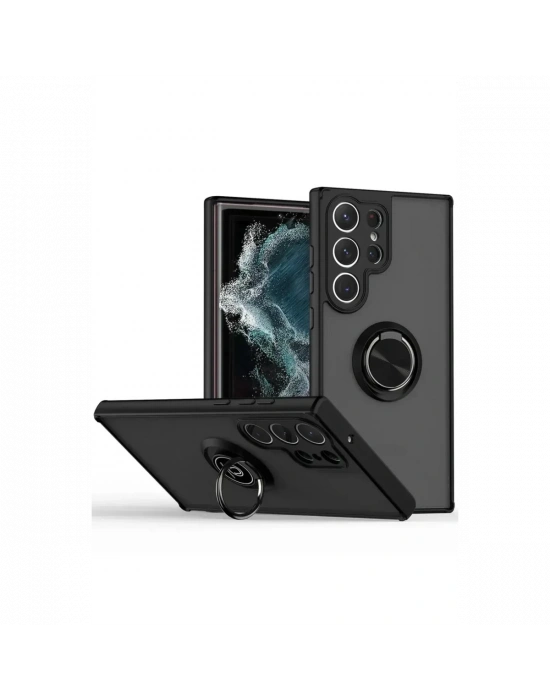 Newface Samsung Galaxy S25 Ultra Kılıf Montreal Yüzüklü Silikon Kapak - Siyah